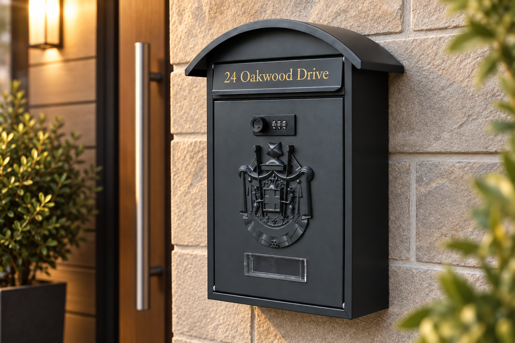 Black Heritage Lockable Post Box – Combination Lock & Personalised Address