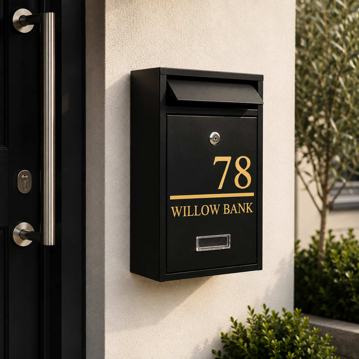 Personalised Black Steel Wall Mounted Post Box