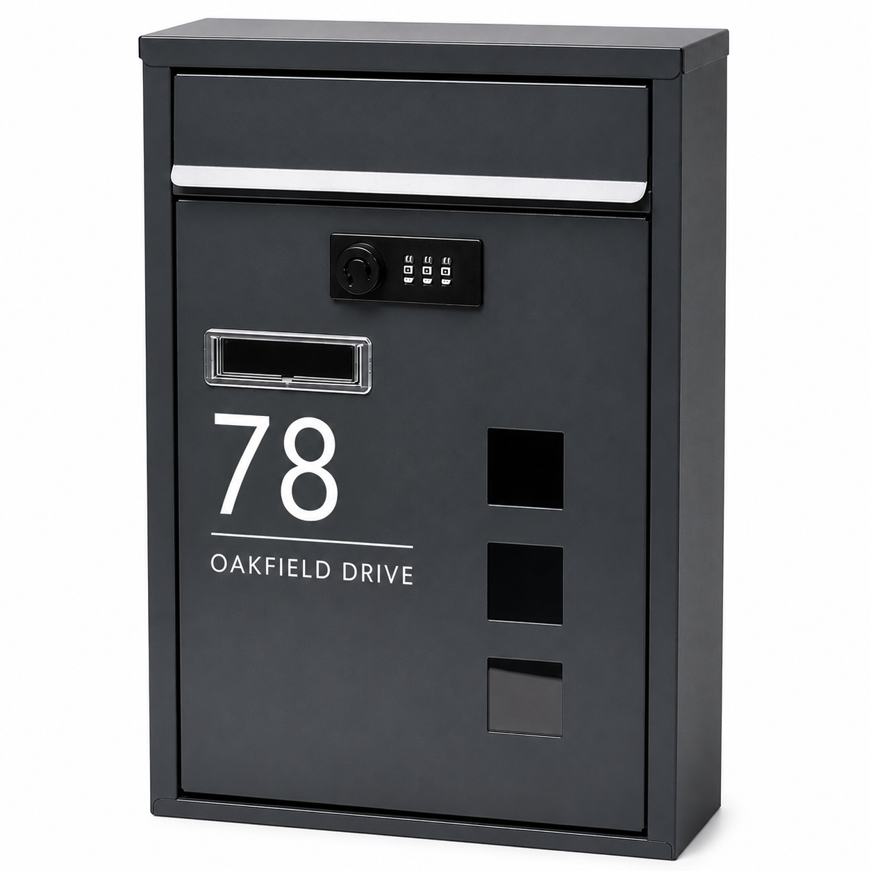 Modern Anthracite Grey Wall Mounted Mailbox with Combination Lock | Personalised Secure Post Box