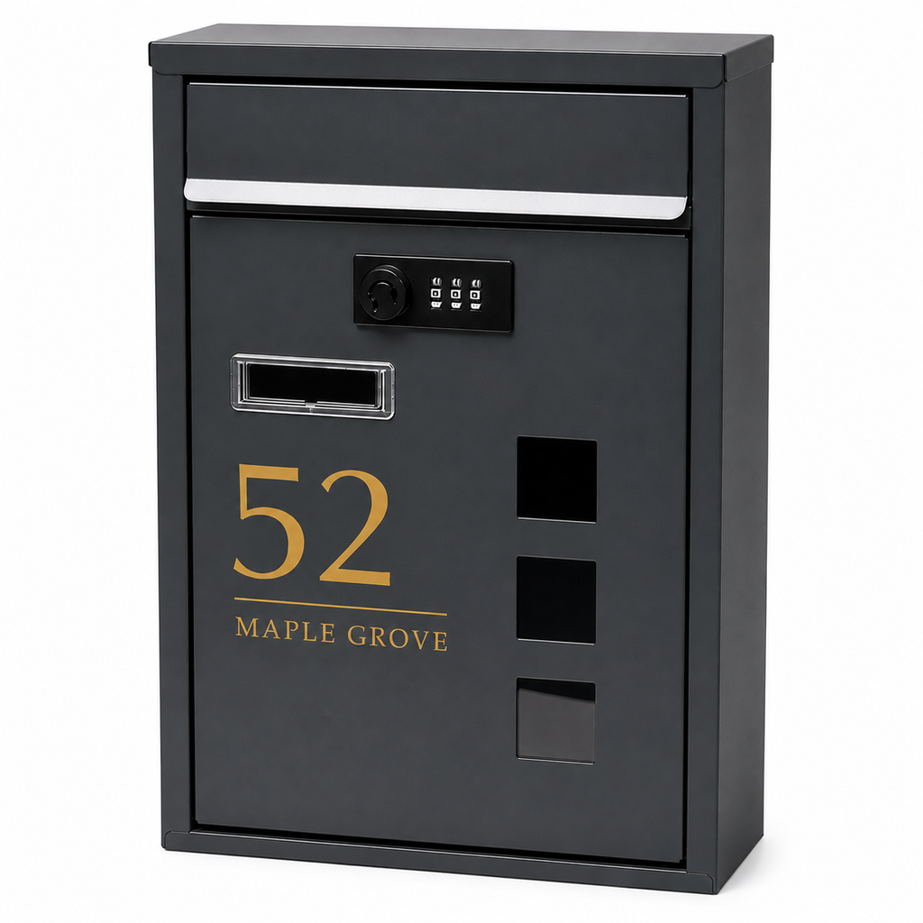 Modern Anthracite Grey Wall Mounted Mailbox with Combination Lock | Personalised Secure Post Box