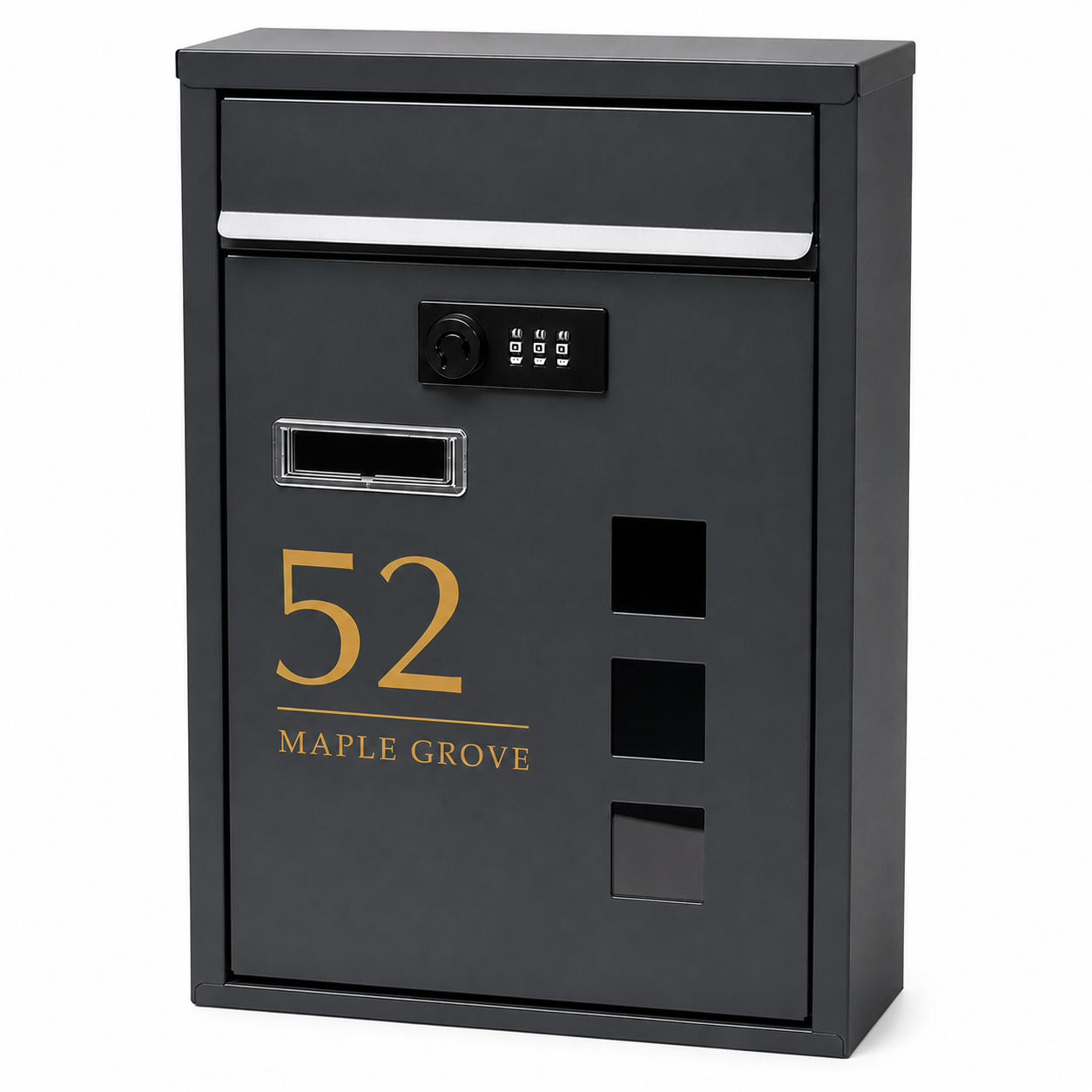 Modern Anthracite Grey Wall Mounted Mailbox with Combination Lock | Personalised Secure Post Box