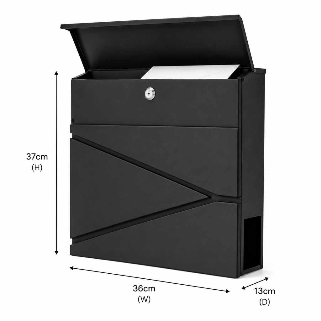 Personalised Modern Geometric Wall Mounted Post Box | Contemporary Lockable Mailbox