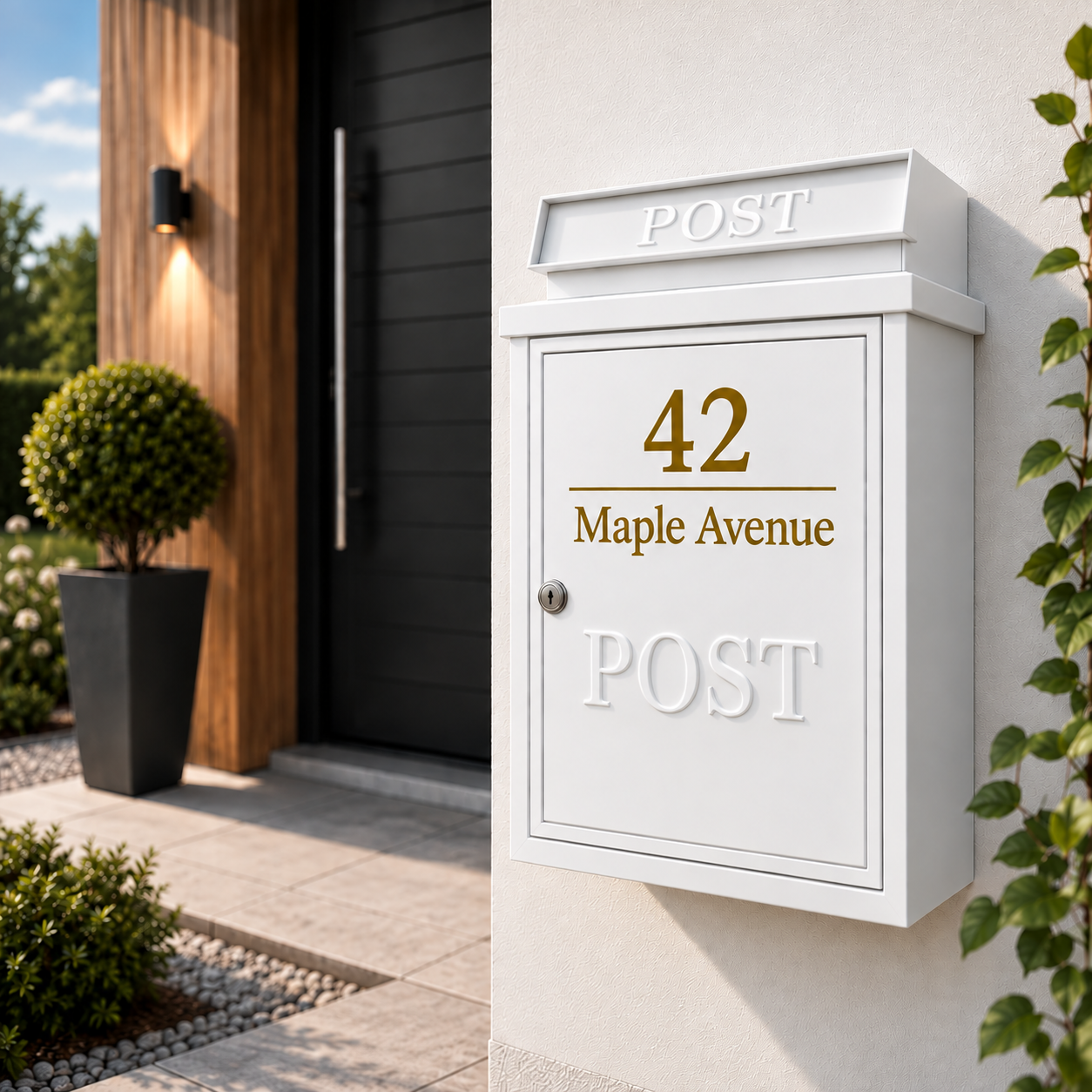 Personalised Wall Mounted Post Box | Black or White Powder-Coated Metal Mailbox for Exterior & Door