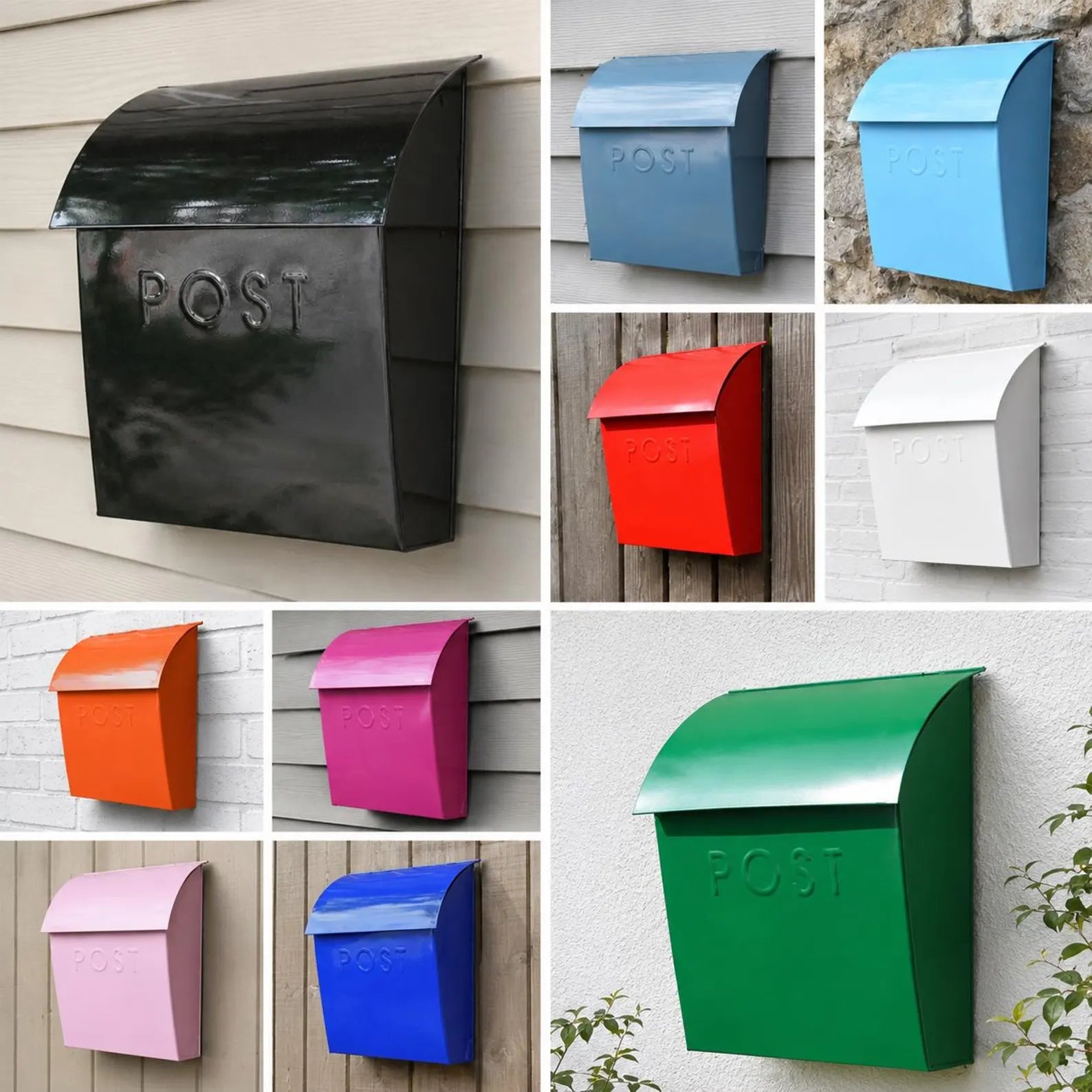 Lockable Wall Mounted Post Box Secure Steel Letterbox Multiple Colours