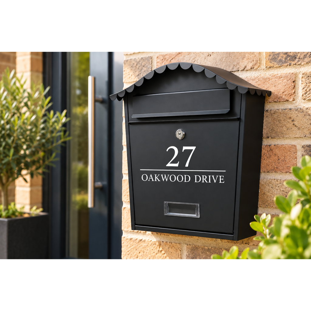 Personalised Black Metal Wall Mounted Post Box – Outdoor Letterbox