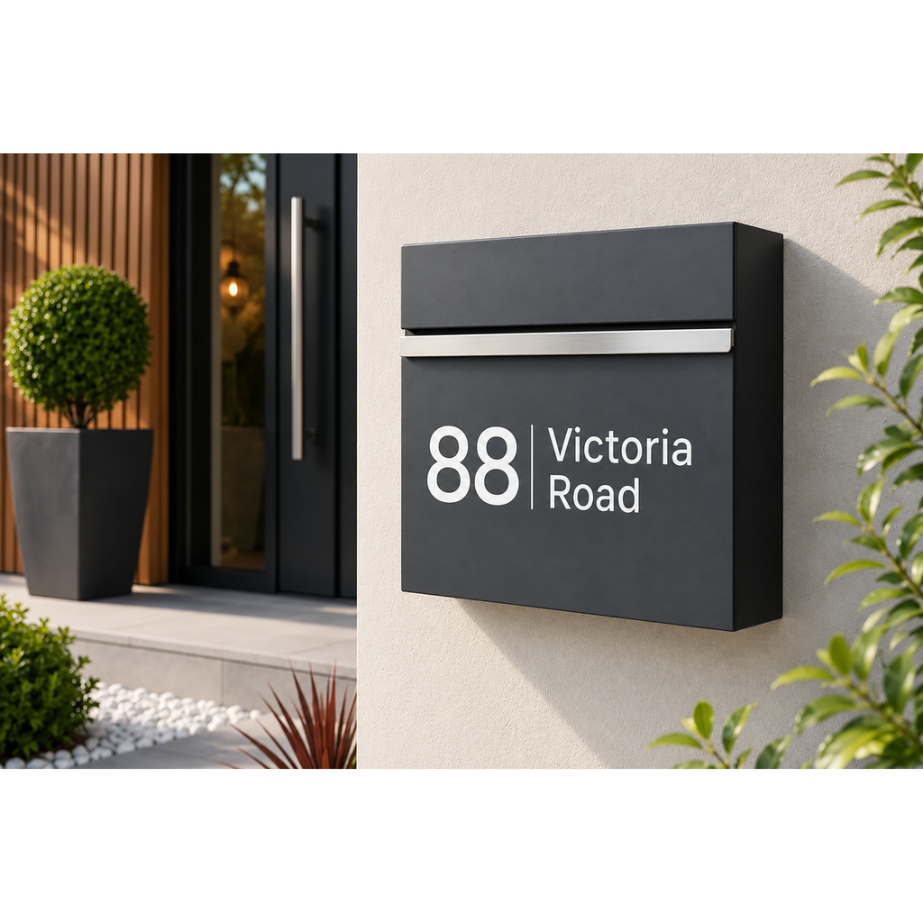 Personalised Modern Wall-Mounted Post Box | Black or Anthracite Grey