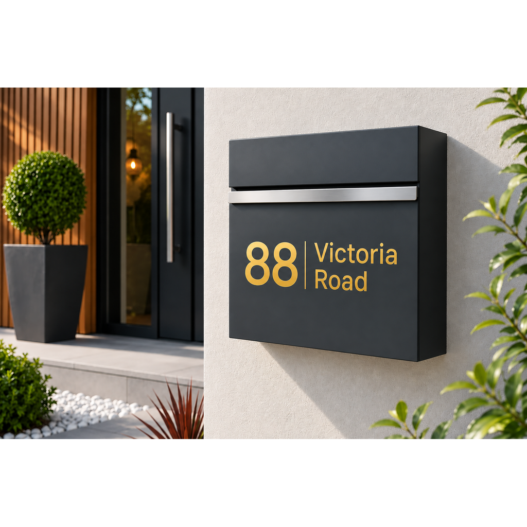 Personalised Modern Wall-Mounted Post Box | Black or Anthracite Grey
