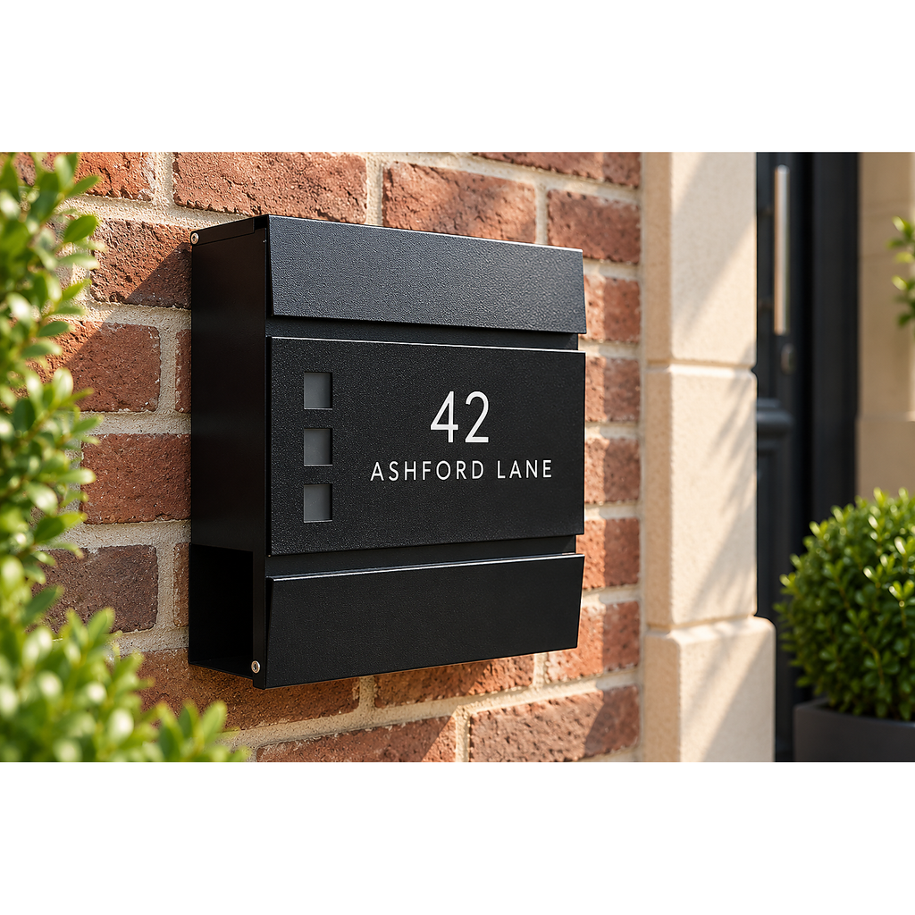 Personalised Black Wall-Mounted Post Box | Modern Lockable Letterbox