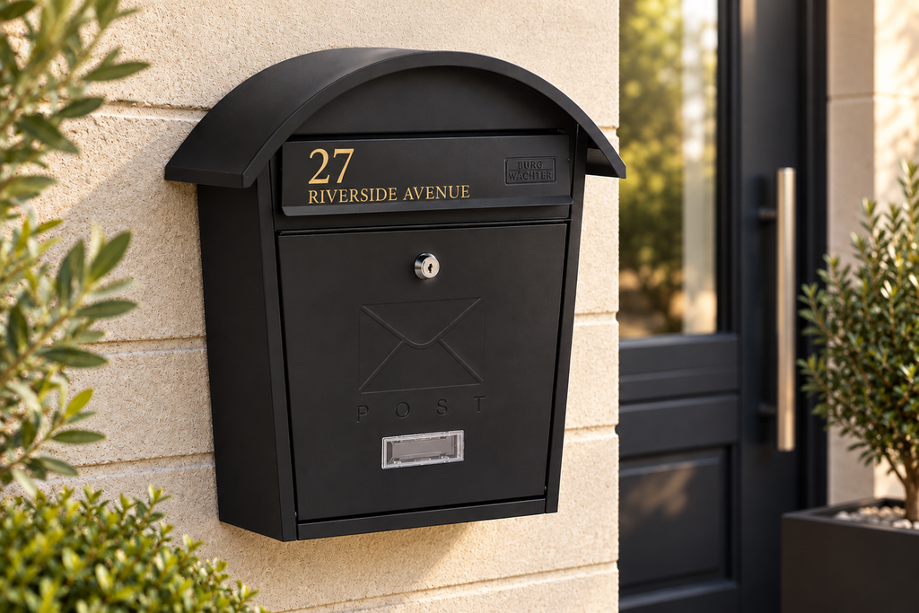 Personalised Matt Black Classic 2 Post Box Wall Mounted Lockable Mailbox
