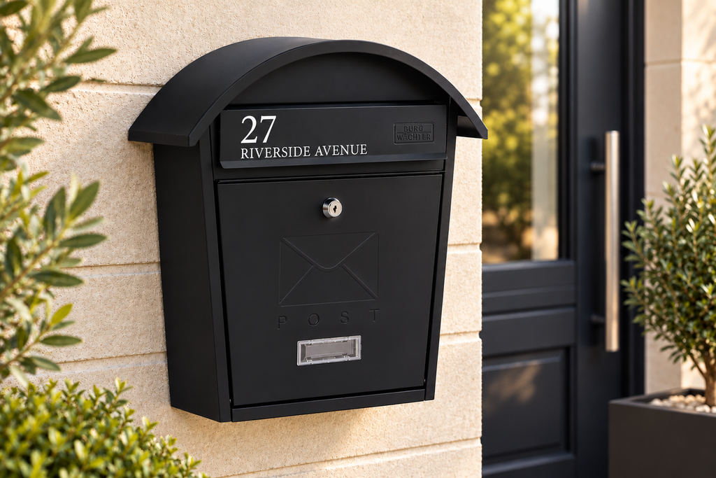 Personalised Matt Black Classic 2 Post Box Wall Mounted Lockable Mailbox