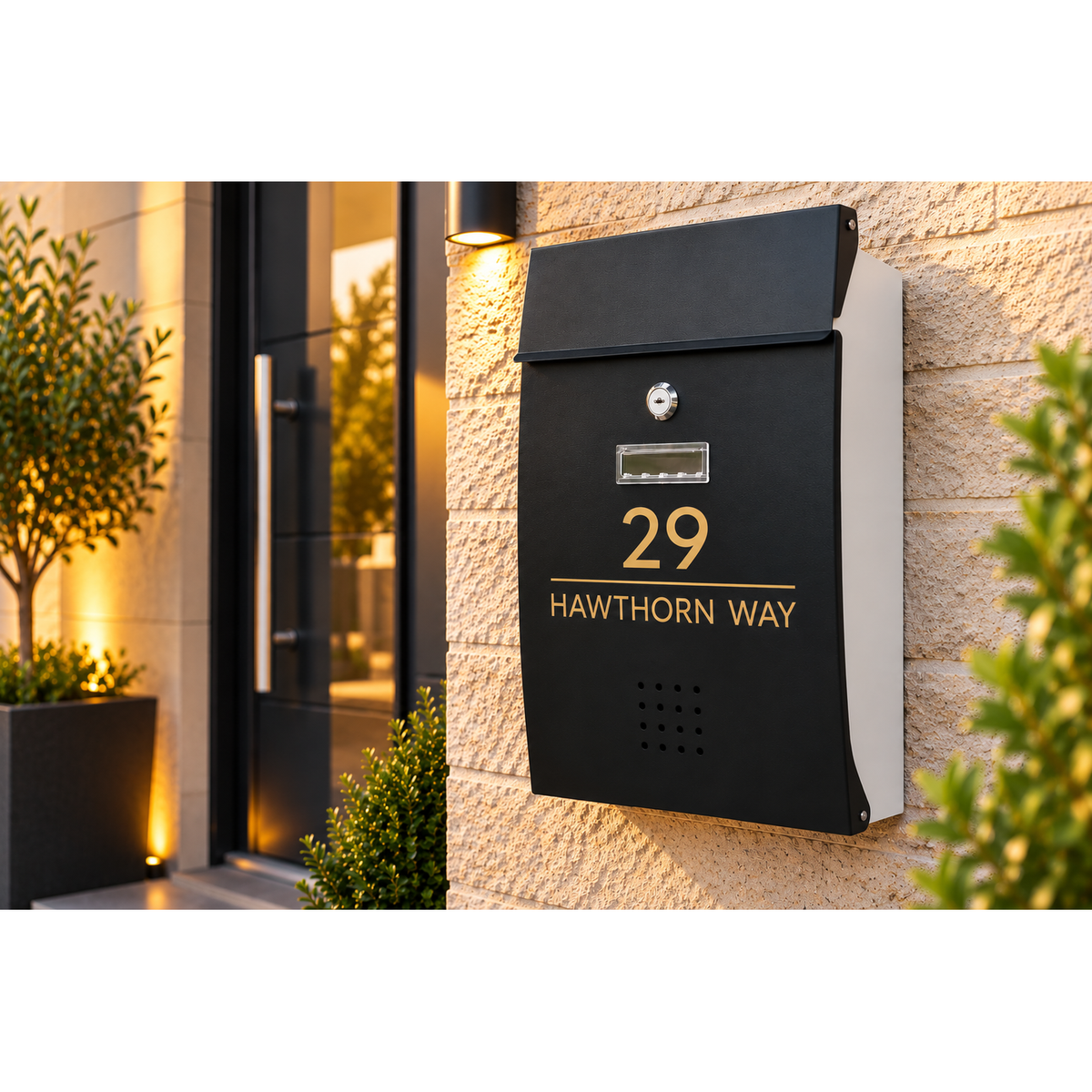 Personalised Black & White Post Box | Lockable Wall-Mounted Letterbox