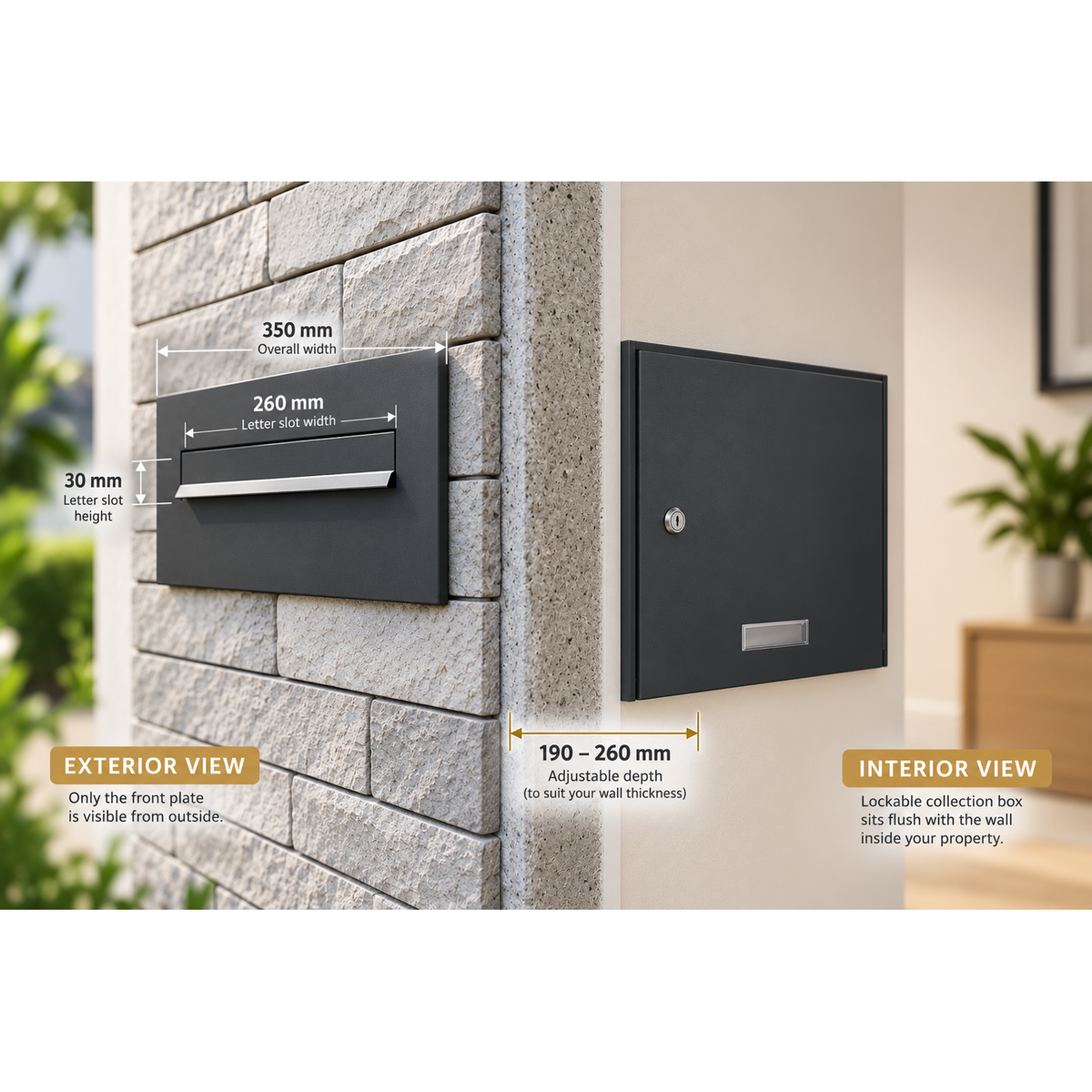 Personalised Through-Wall Post Box | Anthracite Grey Double-Sided Letterbox