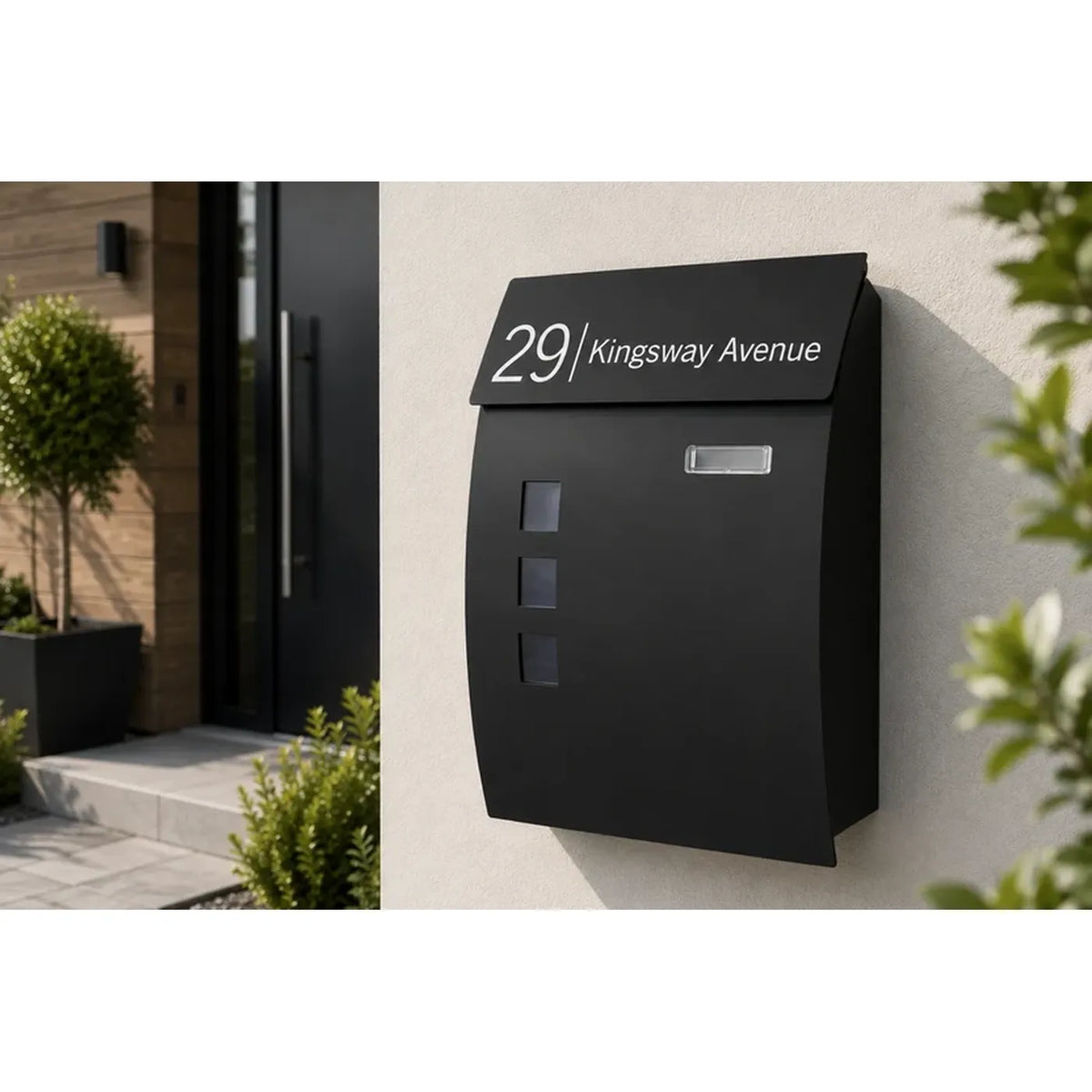 Large Lockable Mailbox | Wall Mounted Modern Black Post Box | Personalised Address Holder