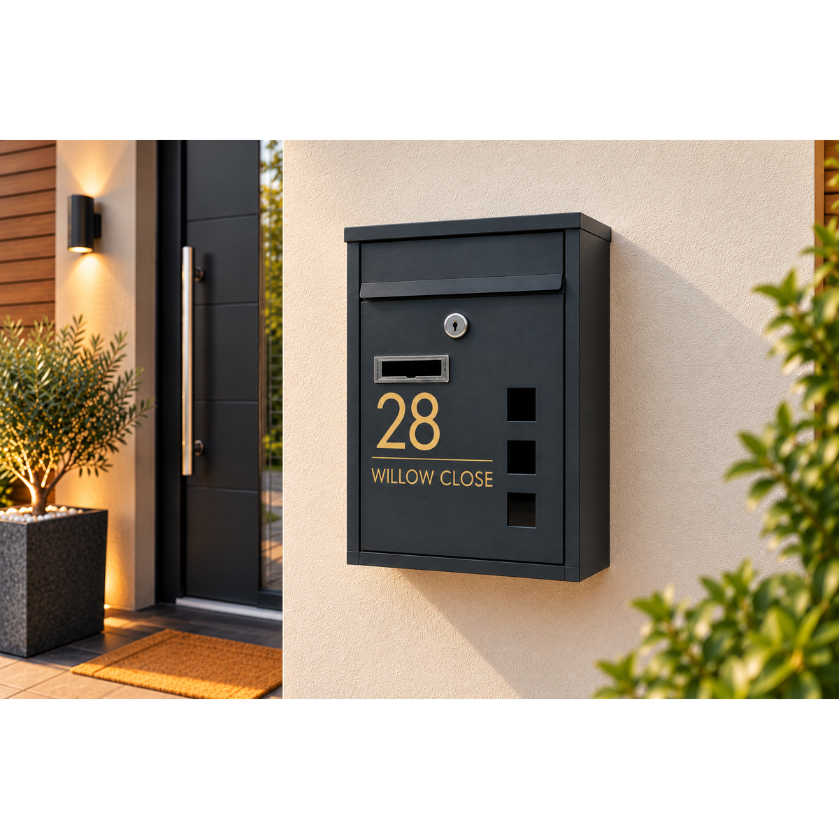 Modern Anthracite Grey Wall Mounted Mailbox | Personalised Secure Post Box