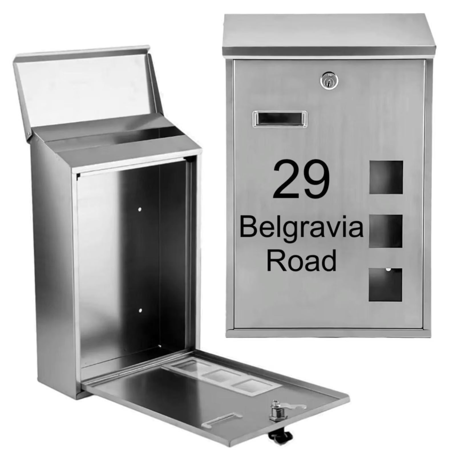 Personalised Stainless Steel Mailbox | Modern Custom Address Post Box BK Signs