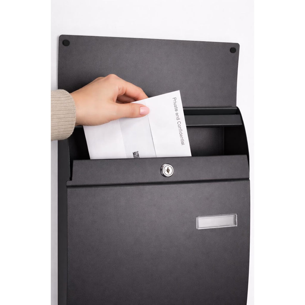 Large Lockable Mailbox | Wall Mounted Modern Black Post Box | Personalised Address Holder BK Signs