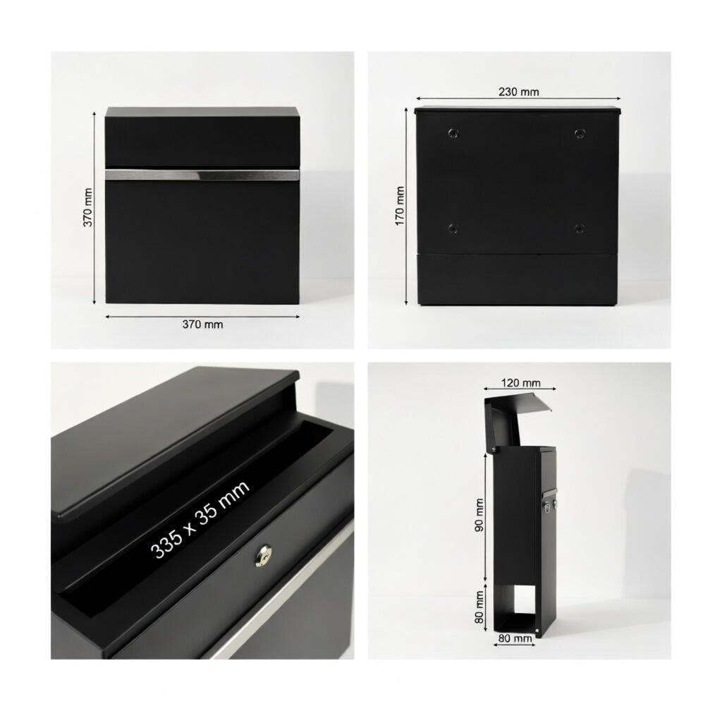 Personalised Address Post Box | Modern Minimal Letter Box | Outdoor Black Mail Holder