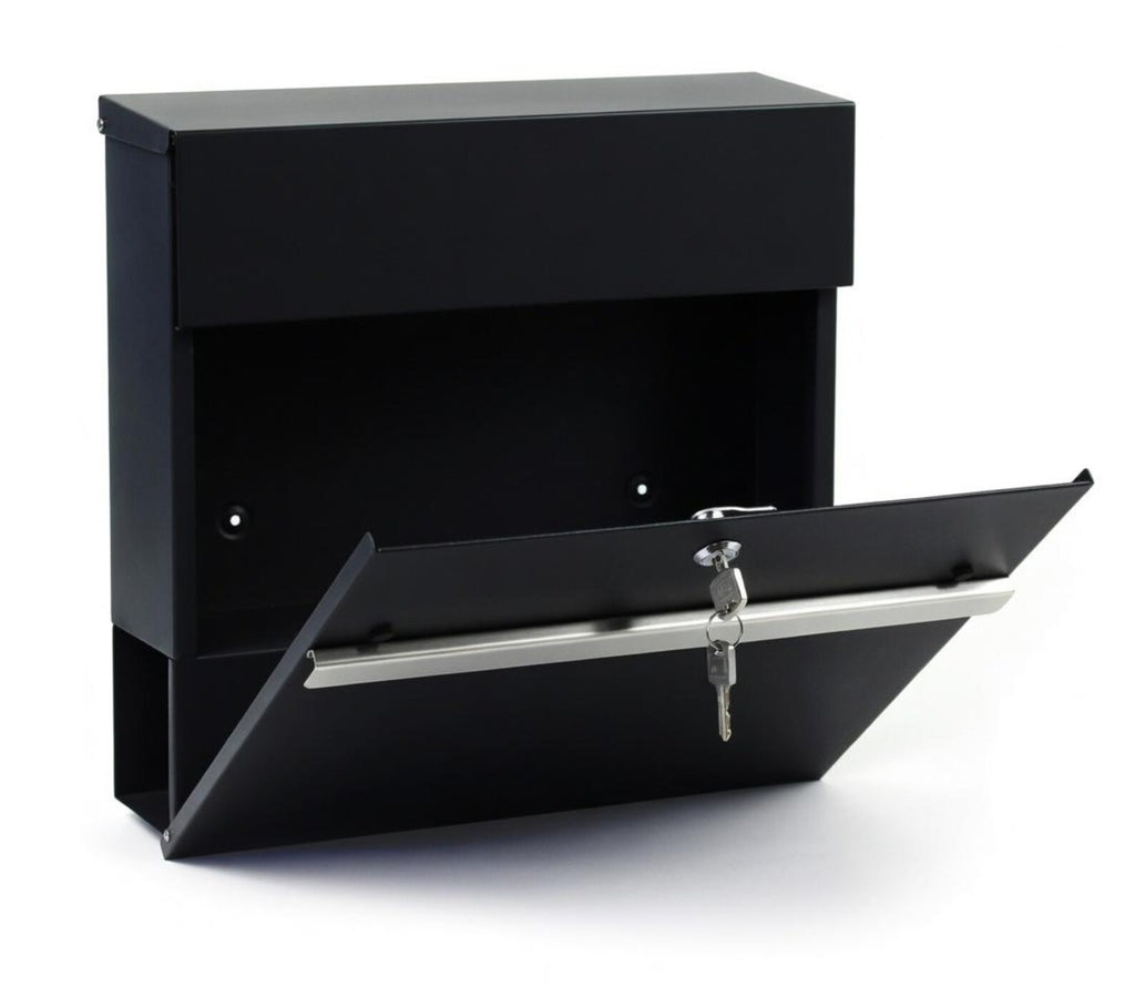 Personalised Address Post Box | Modern Minimal Letter Box | Outdoor Black Mail Holder