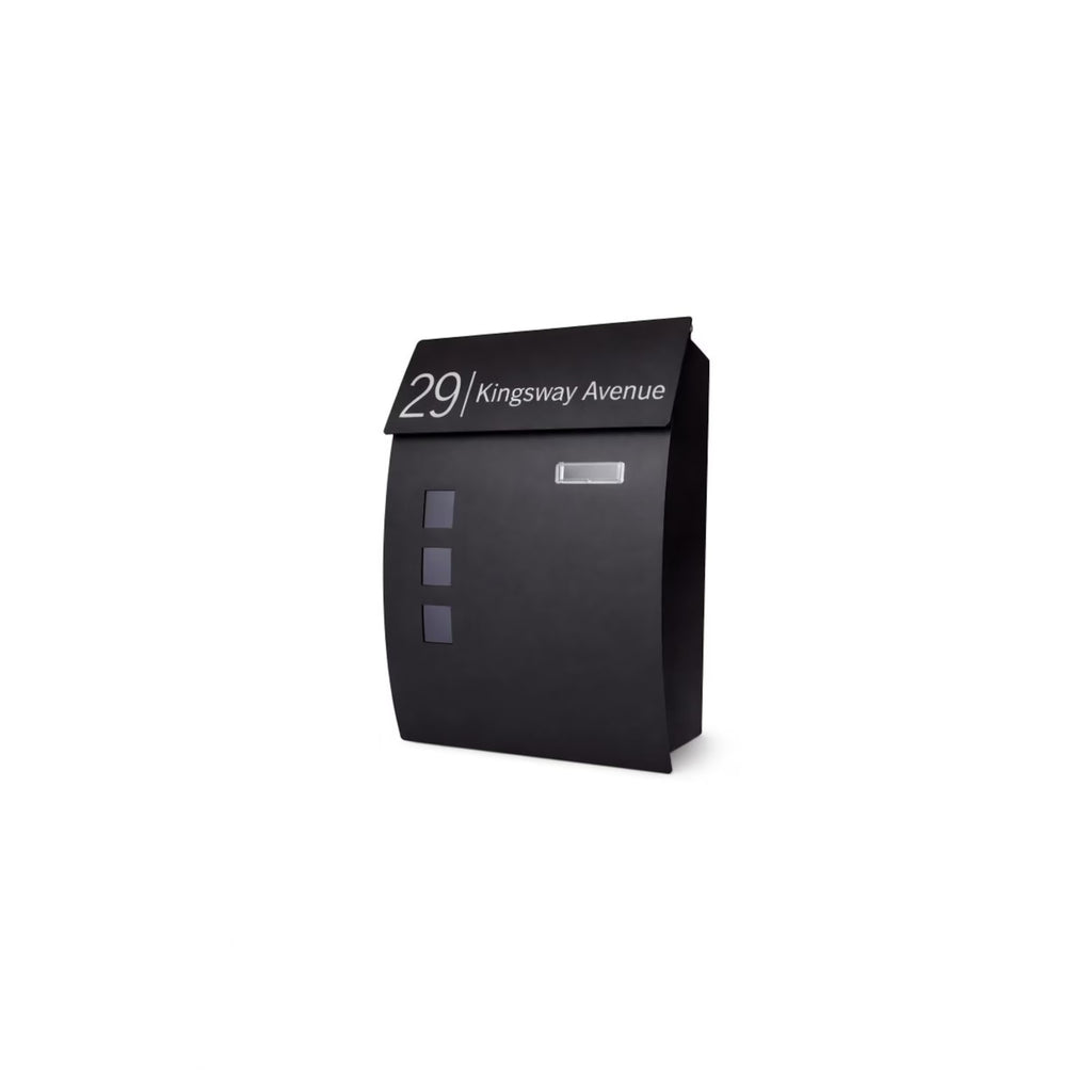 Large Lockable Mailbox | Wall Mounted Modern Black Post Box | Personalised Address Holder