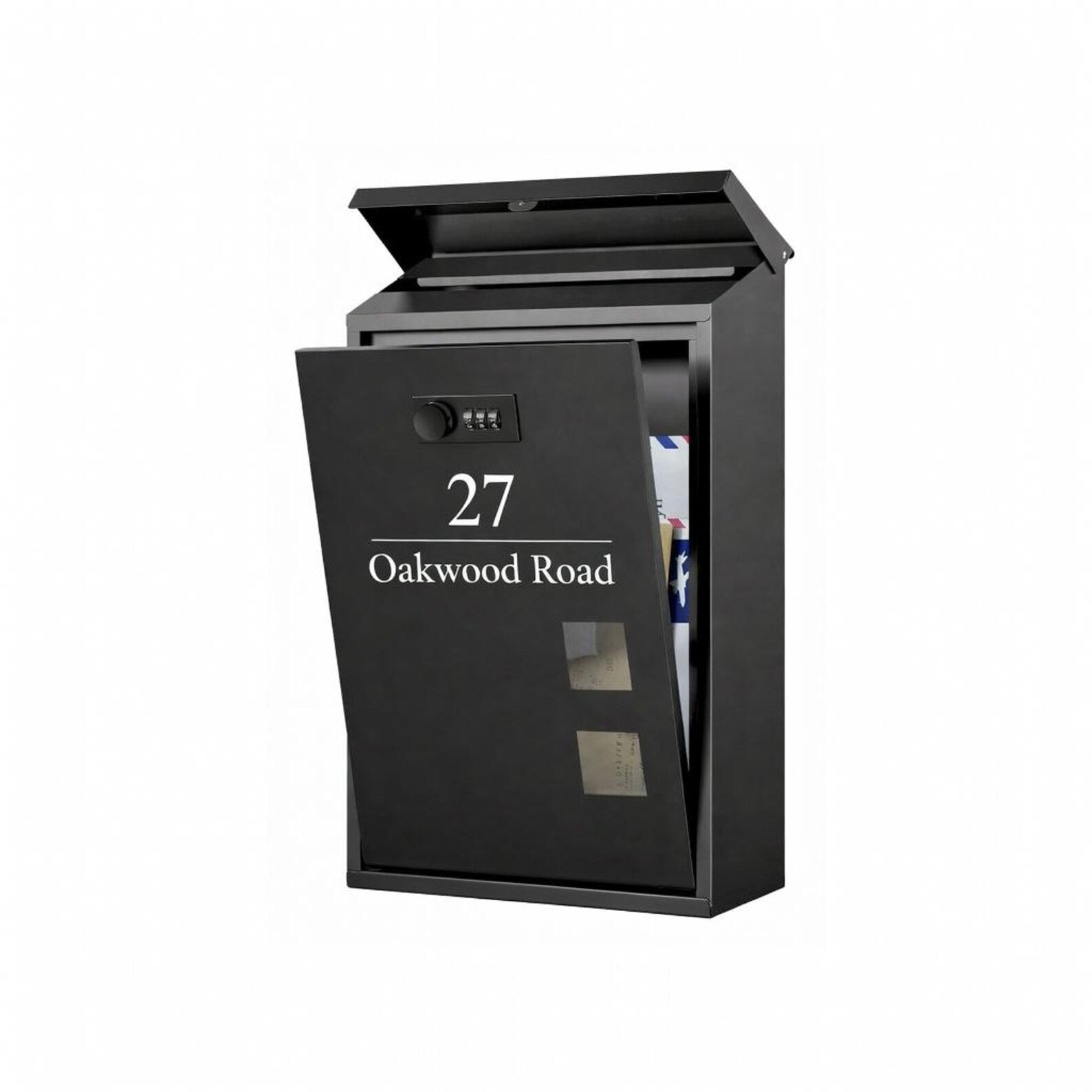 Wall Mounted Post Box | Personalised Address Mailbox | Modern Outdoor Letter Box BK Signs