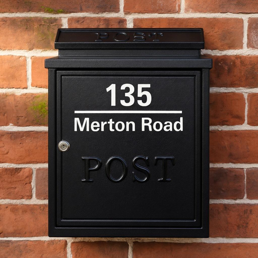 Personalised Wall Mounted Post Box | Black Powder-Coated Metal Mailbox for Exterior & Door BK Signs