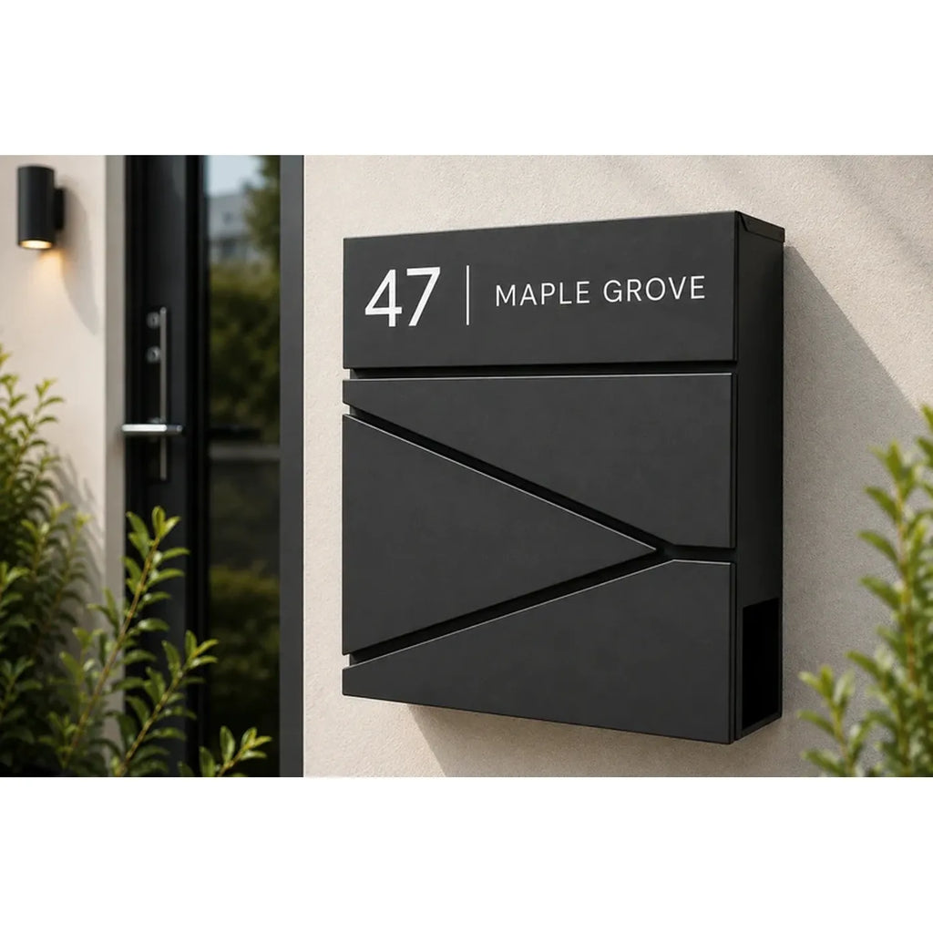 Personalised Modern Geometric Wall Mounted Post Box | Contemporary Lockable Mailbox