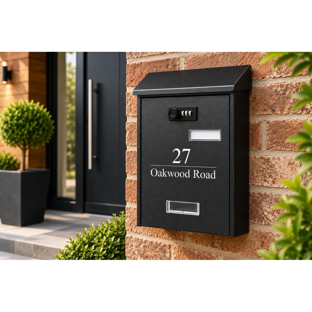 Personalised Address Mailbox | Modern Outdoor Letter Box | Multiple Colours
