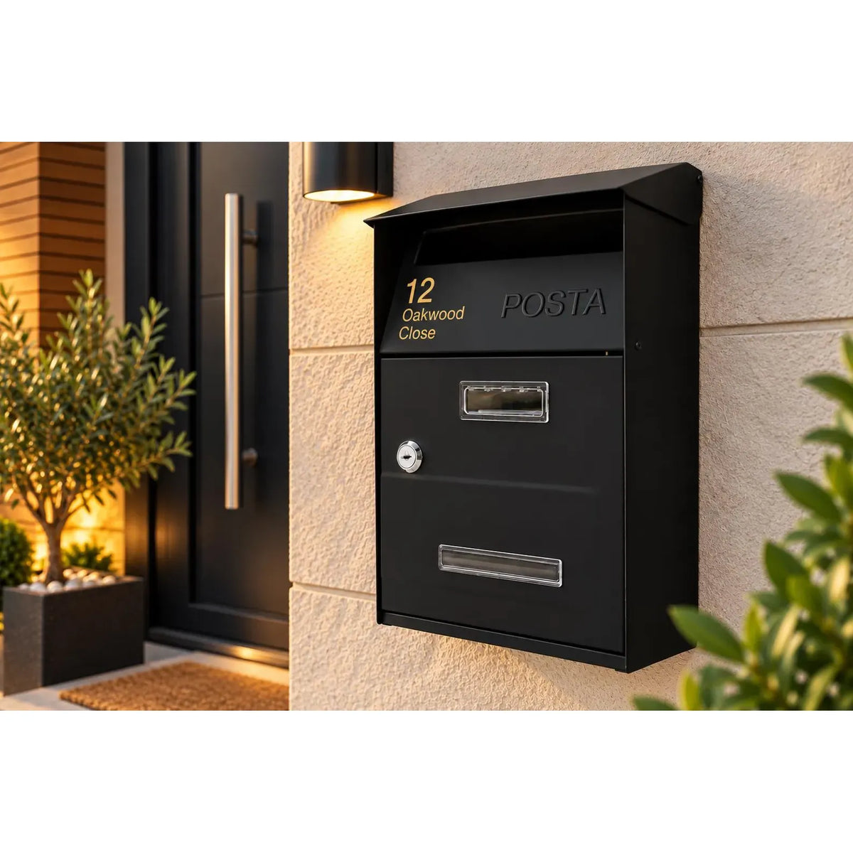 Personalised Black Lockable Post Box – Wall Mounted Letter Box