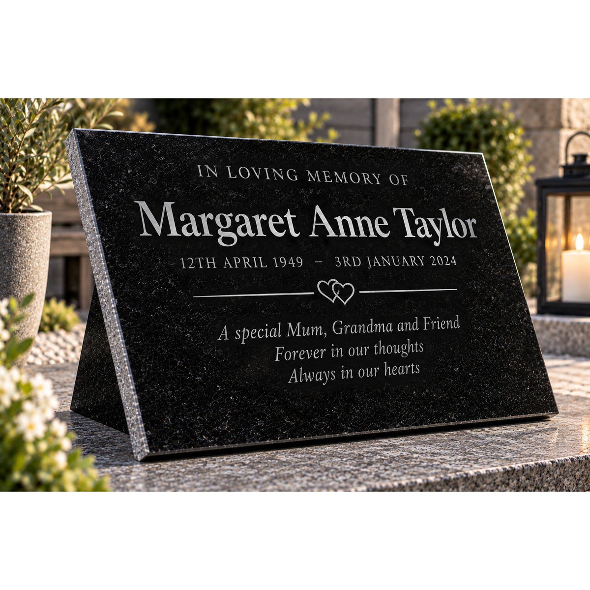 Personalised Black Granite Memorial Plaque – 300mm × 400mm