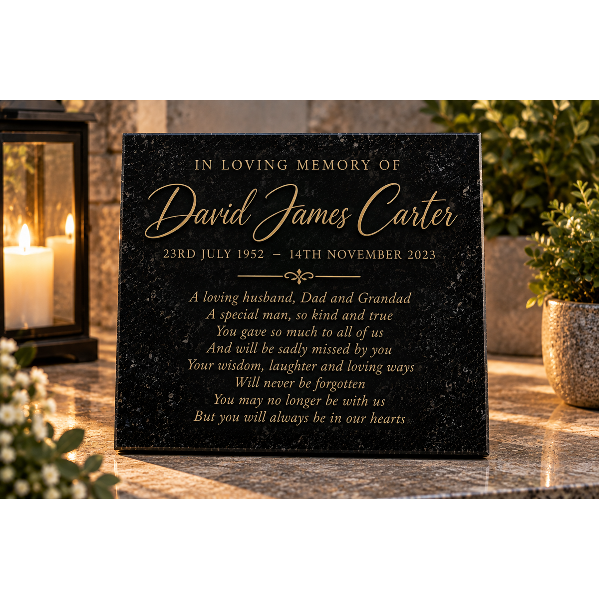 Personalised Black Granite Memorial Plaque – 300mm × 300mm