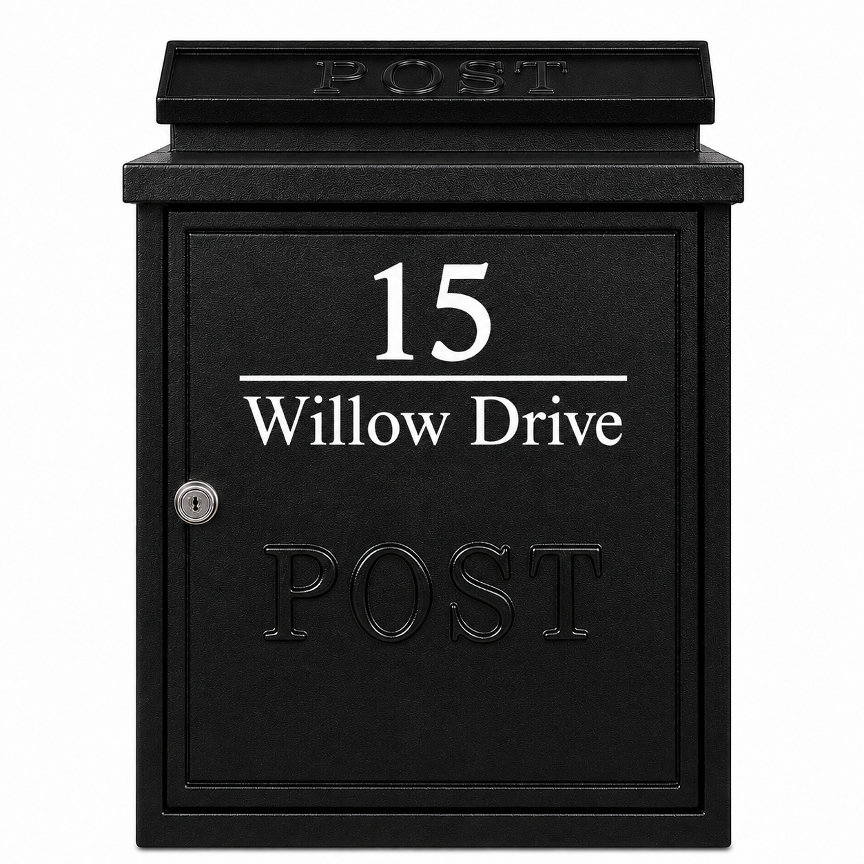 Personalised Wall Mounted Post Box | Black Powder-Coated Metal Mailbox for Exterior & Door