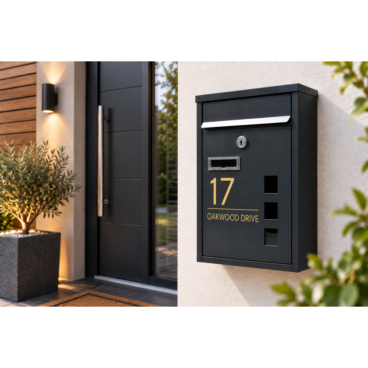 Modern Anthracite Grey Wall Mounted Mailbox | Personalised Secure Post Box