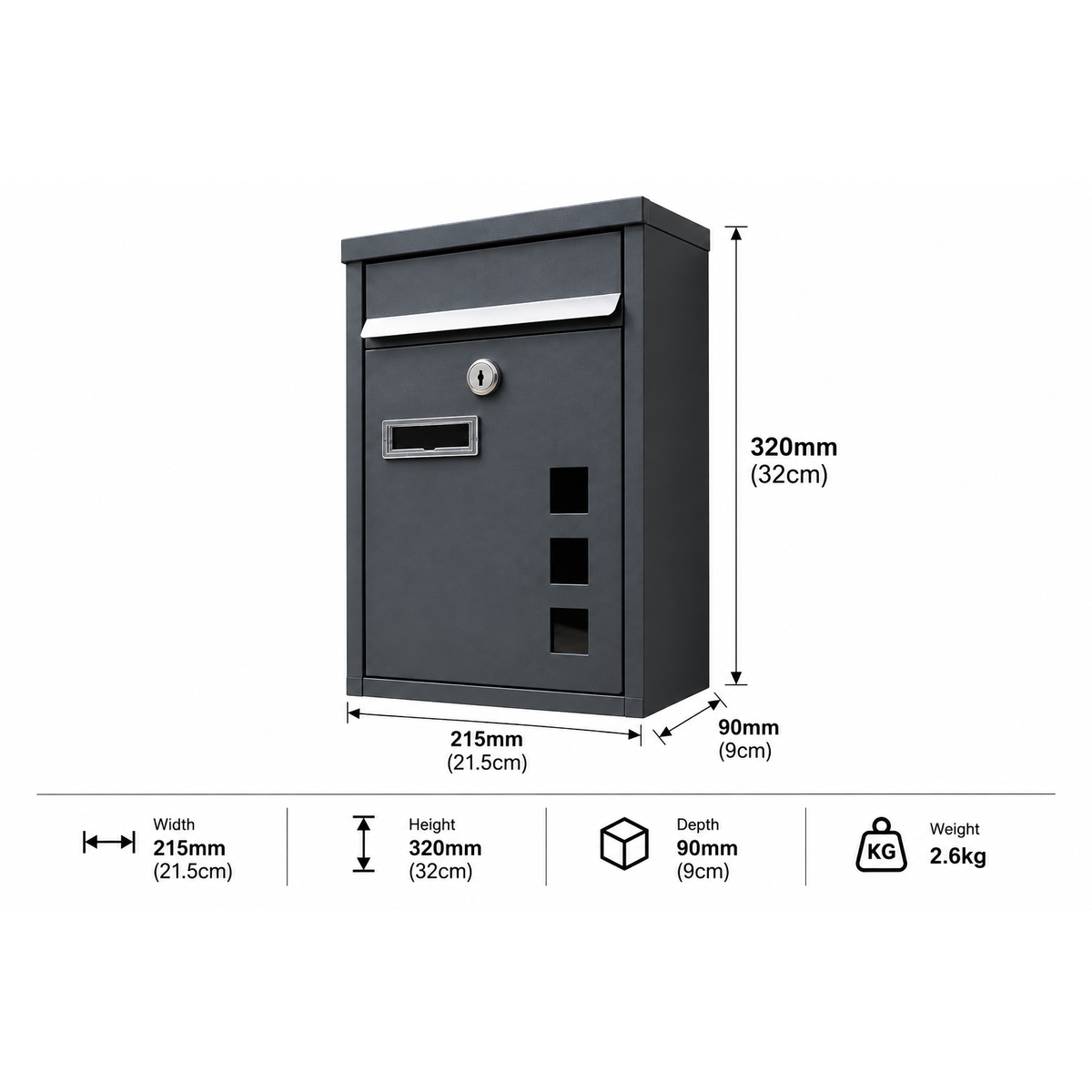 Modern Anthracite Grey Wall Mounted Mailbox | Personalised Secure Post Box