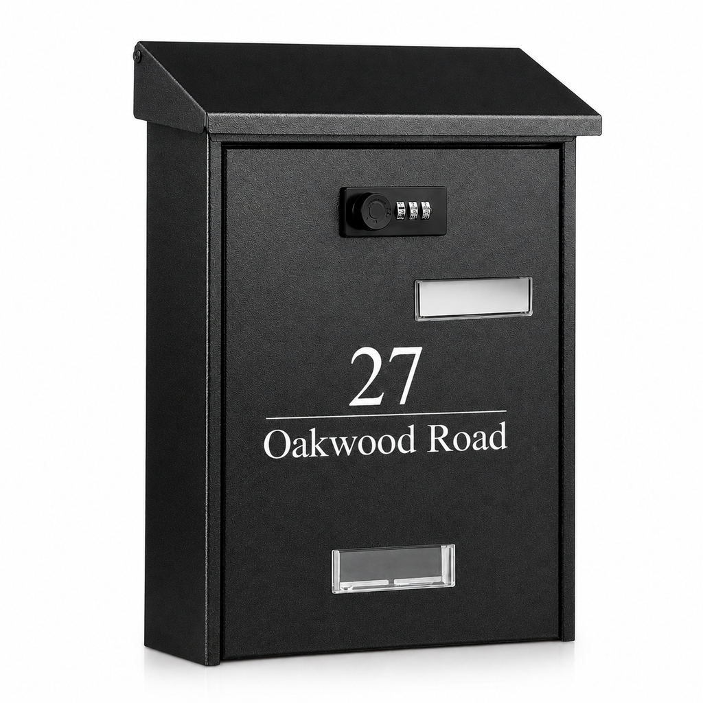 Wall Mounted Post Box | Personalised Address Mailbox | Modern Outdoor Letter Box