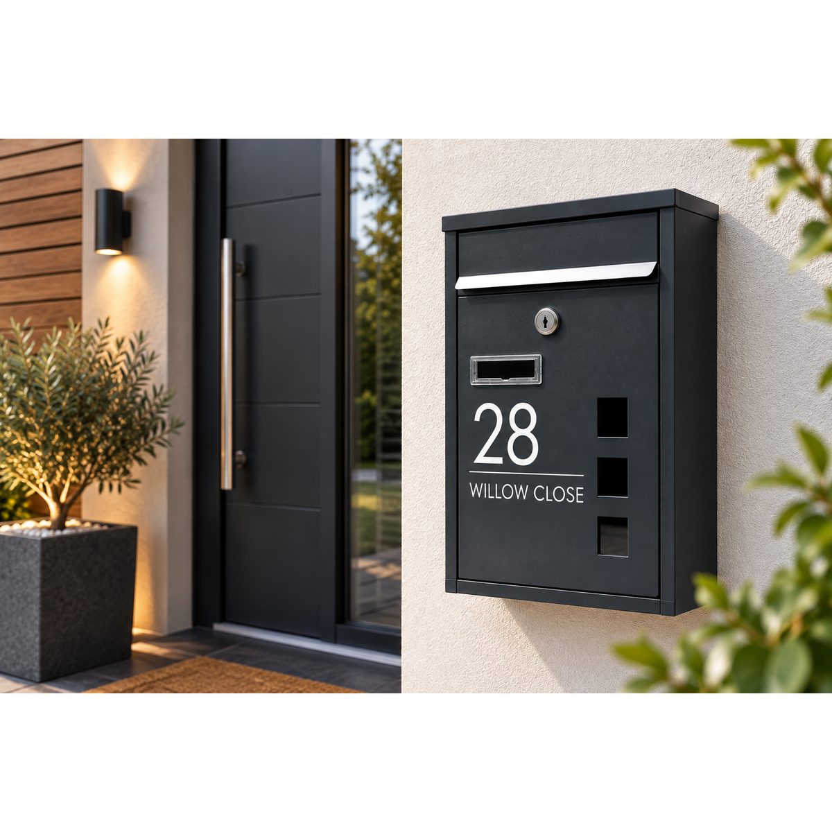 Modern Anthracite Grey Wall Mounted Mailbox | Personalised Secure Post Box
