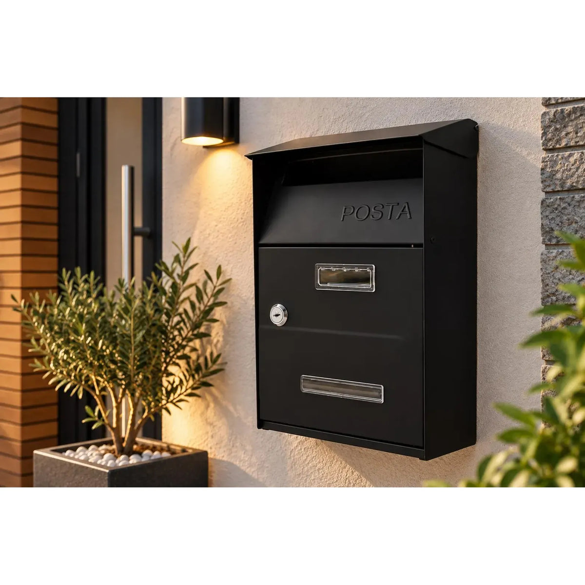 Personalised Black Lockable Post Box – Wall Mounted Letter Box
