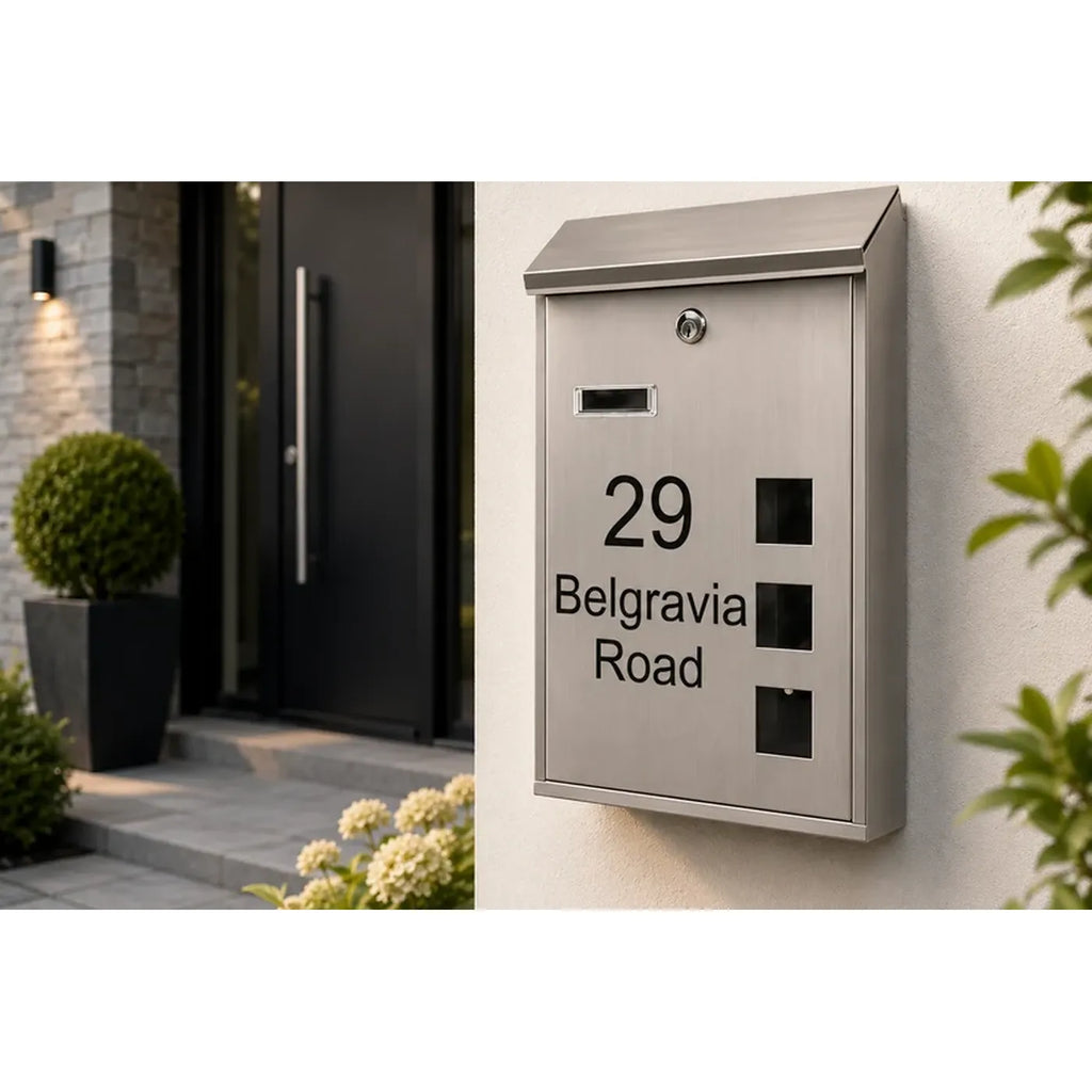 Personalised Stainless Steel Mailbox | Modern Custom Address Post Box
